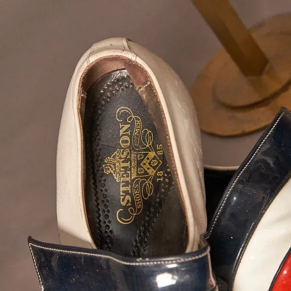 Late 60s Early 70s Stetson White Red and Black Slip On Men’s Shoes